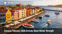 Curaçao February 2026 arrivals growth reflected in a busy Willemstad waterfront and active harbor tourism scene