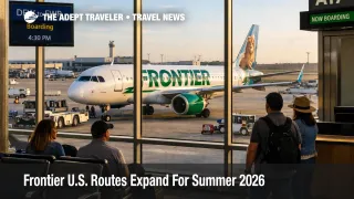 Frontier new U.S. routes launch at Dallas Fort Worth as travelers wait near a gate for a summer nonstop departure