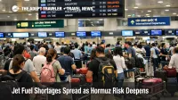 Jet fuel shortage risk shown by long check in lines and delayed flights at Tan Son Nhat International Airport in Vietnam