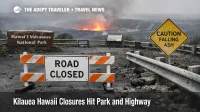 Kilauea Hawaii closures show tephra near Hawaiʻi Volcanoes National Park as summit fallout disrupts road access