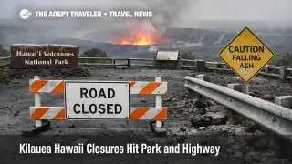 Kilauea Hawaii closures show tephra near Hawaiʻi Volcanoes National Park as summit fallout disrupts road access