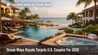 Ocean Maya Royale 2026 shows a quiet adults-only Riviera Maya beachfront resort scene near Playa del Carmen