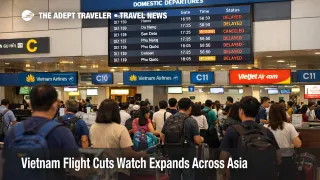 Vietnam flight cuts risk shown by crowded domestic departures at Tan Son Nhat as April schedule pressure builds