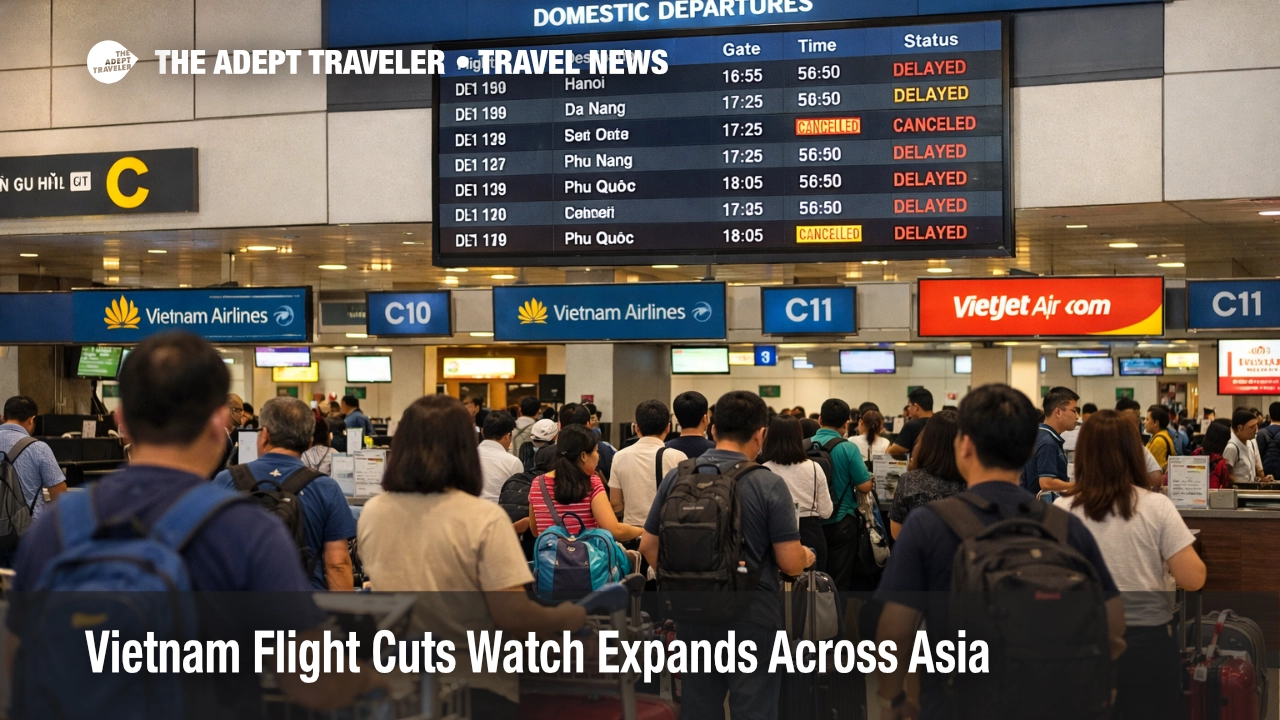 Vietnam flight cuts risk shown by crowded domestic departures at Tan Son Nhat as April schedule pressure builds