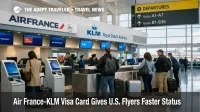 Air France-KLM Visa card launch shown in a JFK check in hall, reflecting the new Flying Blue loyalty push for U.S. travelers
