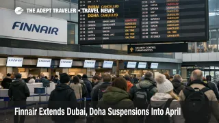 Finnair Dubai Doha suspensions shown by Helsinki Airport departure screens and travelers facing Gulf route disruption