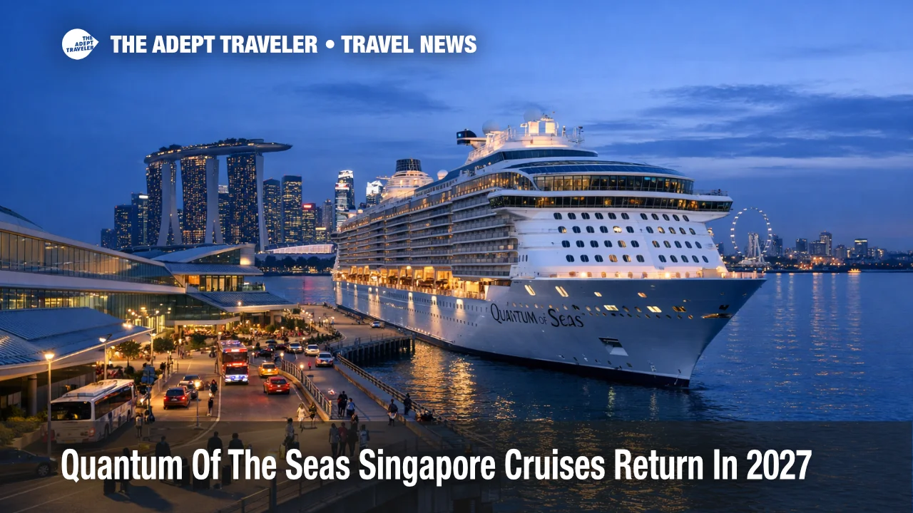 Quantum of the Seas Singapore cruises return with the ship near Marina Bay Cruise Centre and active terminal traffic