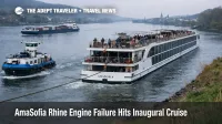 AmaSofia Rhine engine failure shows a river cruise ship under tow near Koblenz after an itinerary disrupting breakdown
