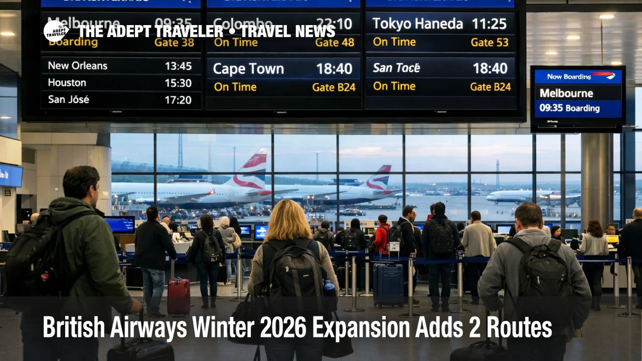 British Airways winter 2026 expansion shown on Heathrow departure boards as long haul travelers check Melbourne and Colombo flights
