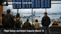 March 19 flight delays at Seattle Tacoma show waiting passengers and low cloud conditions inside a busy terminal
