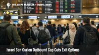 Travelers wait in Ben Gurion departures as Israel outbound flight caps tighten and air exit options narrow