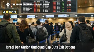 Travelers wait in Ben Gurion departures as Israel outbound flight caps tighten and air exit options narrow