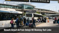 Newark Airport AirTrain disruption shows shuttle buses replacing weekday rail to terminal transfers at EWR