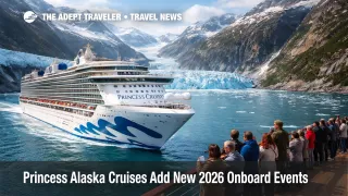 Princess Alaska cruises sail past glacier scenery in Glacier Bay as guests gather on deck for immersive 2026 viewing experiences
