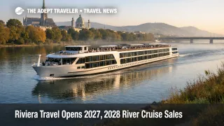 Riviera Travel river cruise bookings open as a modern Danube ship sails near Vienna on a clear morning