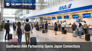 Southwest ANA partnership image showing ANA departures at Los Angeles International Airport for new Japan connections