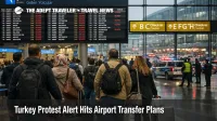 Turkey protest travel risk slows Istanbul airport transfers as travelers queue inside a busy departures hall