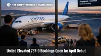 United Elevated 787-9 launch scene at San Francisco, showing premium long haul boarding for Singapore and London routes