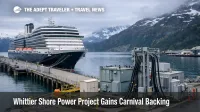 Whittier shore power project at the Alaska cruise terminal with a docked ship and visible electrical infrastructure