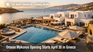 Omeon Mykonos opening scene in Agios Stefanos with pool terrace and Aegean view at the adults-only hotel