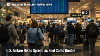 Passengers wait beneath departure boards at Chicago O'Hare as U.S. airfare hikes and tighter capacity raise spring travel pressure