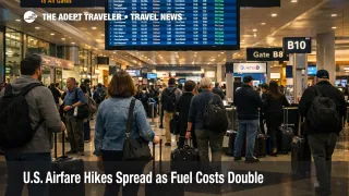 Passengers wait beneath departure boards at Chicago O'Hare as U.S. airfare hikes and tighter capacity raise spring travel pressure