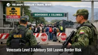 Venezuela travel advisory scene at a Caracas area airport as travelers review documents amid ongoing border risk and thin consular support