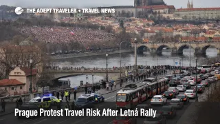 Prague protest travel risk near Letná as large crowds and slower central city traffic affect transfers in Prague
