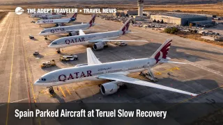 Teruel aircraft parking in Spain shows widebody jets in storage as Middle East disruption slows airline recovery