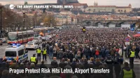 Prague protest travel risk at Letná shows dense crowds and slower central access near airport and Old Town routes