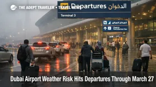 Dubai airport weather risk at DXB shows hazy drop off traffic and slower terminal access before departures