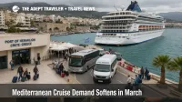 Mediterranean cruise demand softens as travelers move through a muted spring cruise port scene in Crete