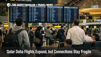 Qatar Doha flights shown on departure boards at Hamad as travelers wait during limited March 28 operations