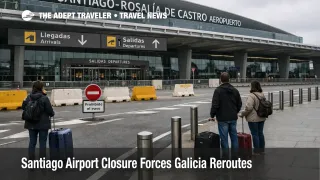 Santiago airport closure at SCQ shows quiet terminal access in Galicia during the April to May 2026 shutdown