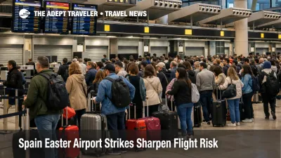 Spain Easter airport strikes shown by long check in lines at Madrid Barajas as Groundforce and Menzies action nears