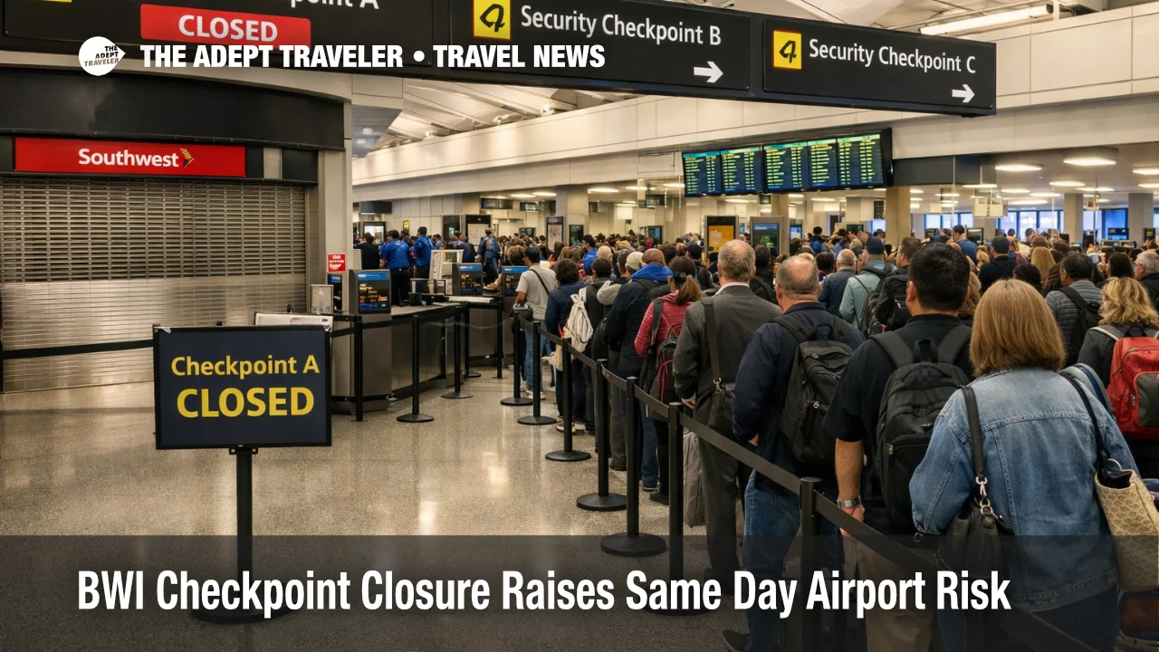 BWI security checkpoint closure pushes travelers into longer screening lines at Baltimore airport departures