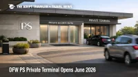 DFW private terminal entrance shows a quiet premium drop off and private screening access for June 2026 travelers