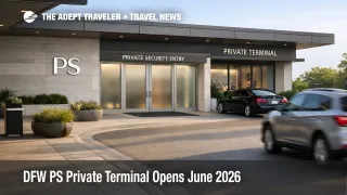 DFW private terminal entrance shows a quiet premium drop off and private screening access for June 2026 travelers