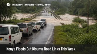 Flooded Ahero Bridge shows Kenya floods Kisumu road disruption blocking a key western Kenya route to the city and airport.