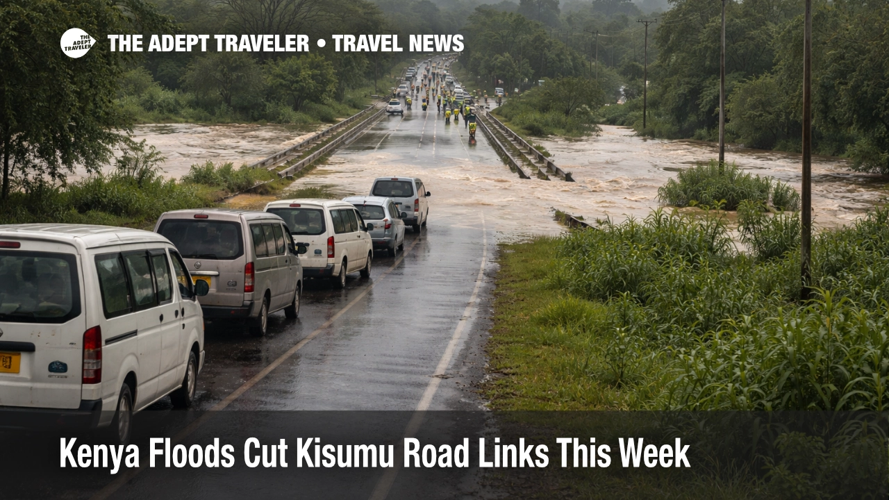 Flooded Ahero Bridge shows Kenya floods Kisumu road disruption blocking a key western Kenya route to the city and airport.