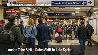 London Tube strike dates shift late spring transfer planning at Paddington as airport bound travelers check Underground signs