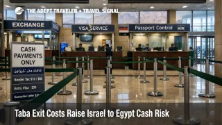 Taba exit costs at the Egypt border show a controlled crossing hall where cash and visa checks slow Israel exit plans
