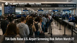 TSA shutdown airport risk at Atlanta shows long security queues and crowded screening lanes before March 27