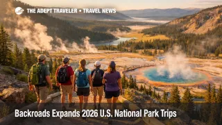 Backroads national park trips in Yellowstone show guided summer hikers on a scenic overlook in a high-demand U.S. park