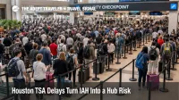 Houston TSA delays at George Bush Intercontinental Airport show long security lines and crowded screening lanes