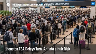 Houston TSA delays at George Bush Intercontinental Airport show long security lines and crowded screening lanes
