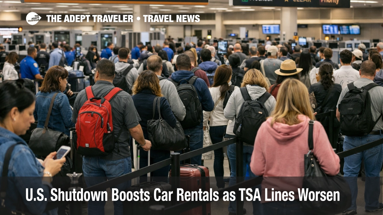 Long security lines at Atlanta airport show U.S. shutdown car rentals rising as travelers consider driving instead