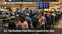 Passengers queue at ATL security during TSA shutdown travel waivers as airlines add flexibility for airport delays