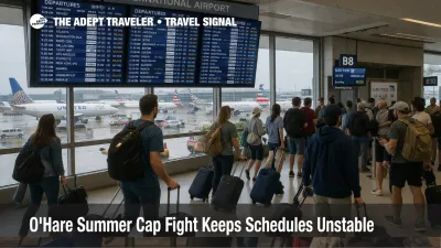 Travelers wait under screens at O'Hare as the summer flight cap debate keeps Chicago schedules uncertain