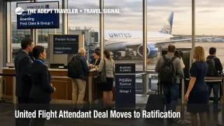 United flight attendant contract news shown by a United gate scene at Chicago O'Hare with boarding underway and crew visible